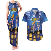 Japan Obon Festival Couples Matching Tank Maxi Dress and Hawaiian Shirt Sakura Lanterns With Bon Dance LT14 Blue - Polynesian Pride