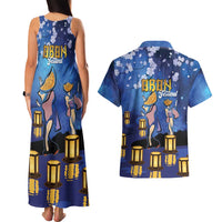 Japan Obon Festival Couples Matching Tank Maxi Dress and Hawaiian Shirt Sakura Lanterns With Bon Dance LT14 - Polynesian Pride
