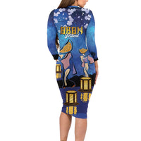 Japan Obon Festival Family Matching Long Sleeve Bodycon Dress and Hawaiian Shirt Sakura Lanterns With Bon Dance LT14 - Polynesian Pride