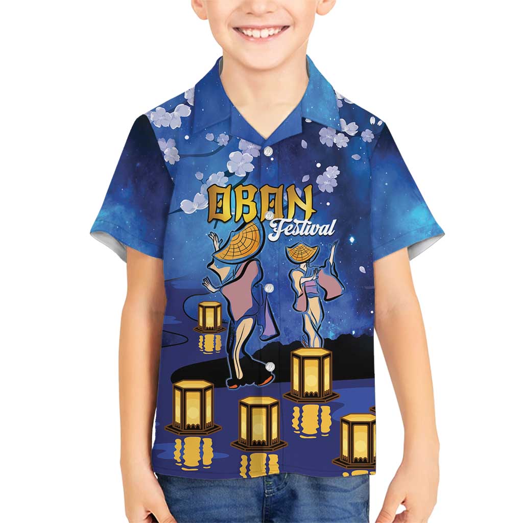 Japan Obon Festival Family Matching Long Sleeve Bodycon Dress and Hawaiian Shirt Sakura Lanterns With Bon Dance LT14 Son's Shirt Blue - Polynesian Pride