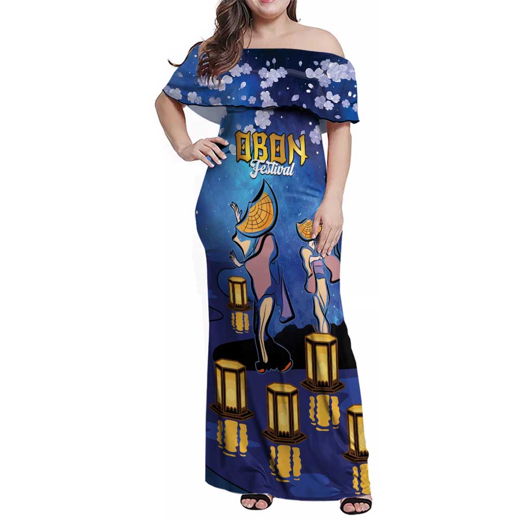 Japan Obon Festival Family Matching Off Shoulder Maxi Dress and Hawaiian Shirt Sakura Lanterns With Bon Dance - Polynesian Pride