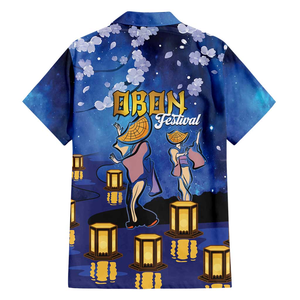 Japan Obon Festival Family Matching Off Shoulder Short Dress and Hawaiian Shirt Sakura Lanterns With Bon Dance - Polynesian Pride