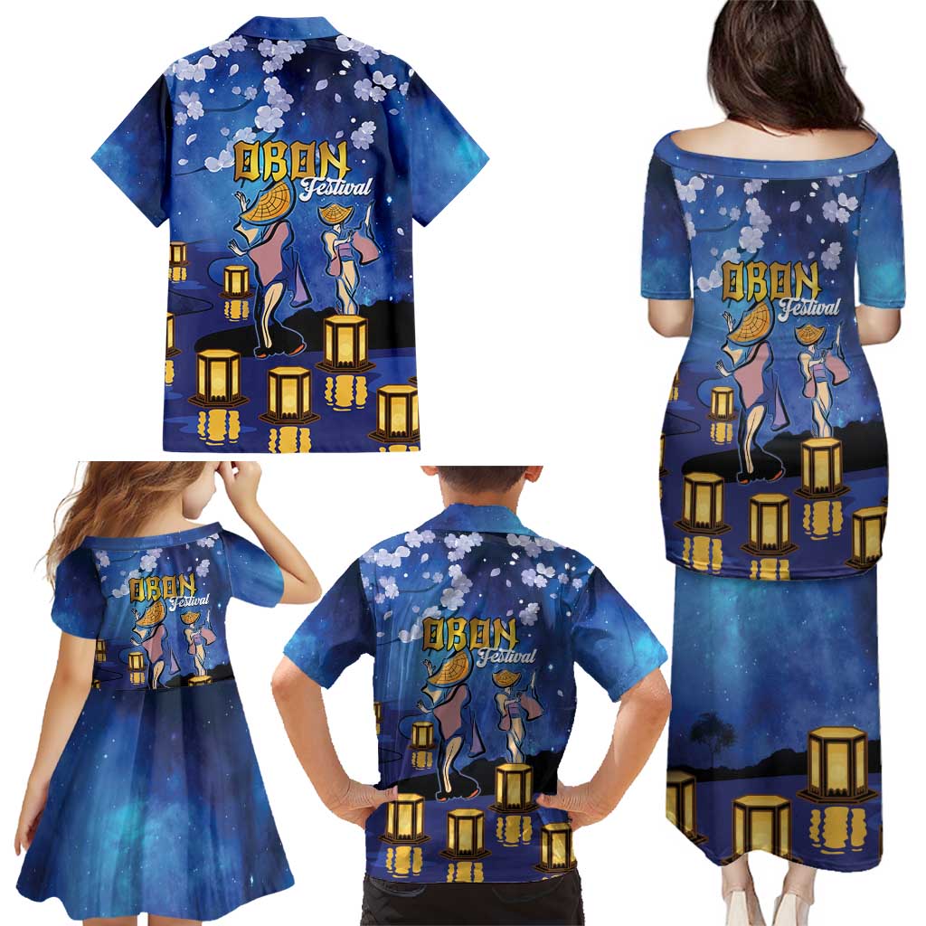 Japan Obon Festival Family Matching Puletasi and Hawaiian Shirt Sakura Lanterns With Bon Dance - Polynesian Pride