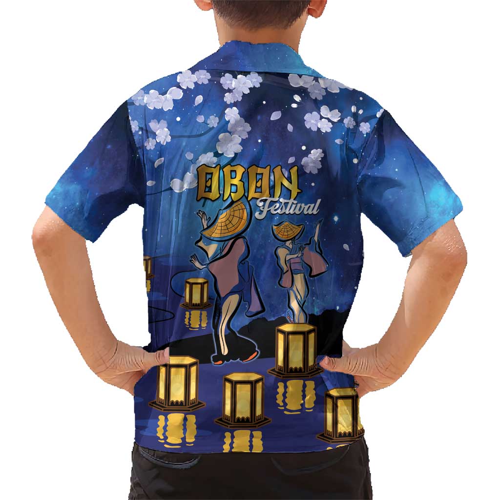 Japan Obon Festival Family Matching Short Sleeve Bodycon Dress and Hawaiian Shirt Sakura Lanterns With Bon Dance LT14 - Polynesian Pride
