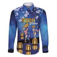 Japan Obon Festival Family Matching Tank Maxi Dress and Hawaiian Shirt Sakura Lanterns With Bon Dance LT14 Dad's Shirt - Long Sleeve Blue - Polynesian Pride