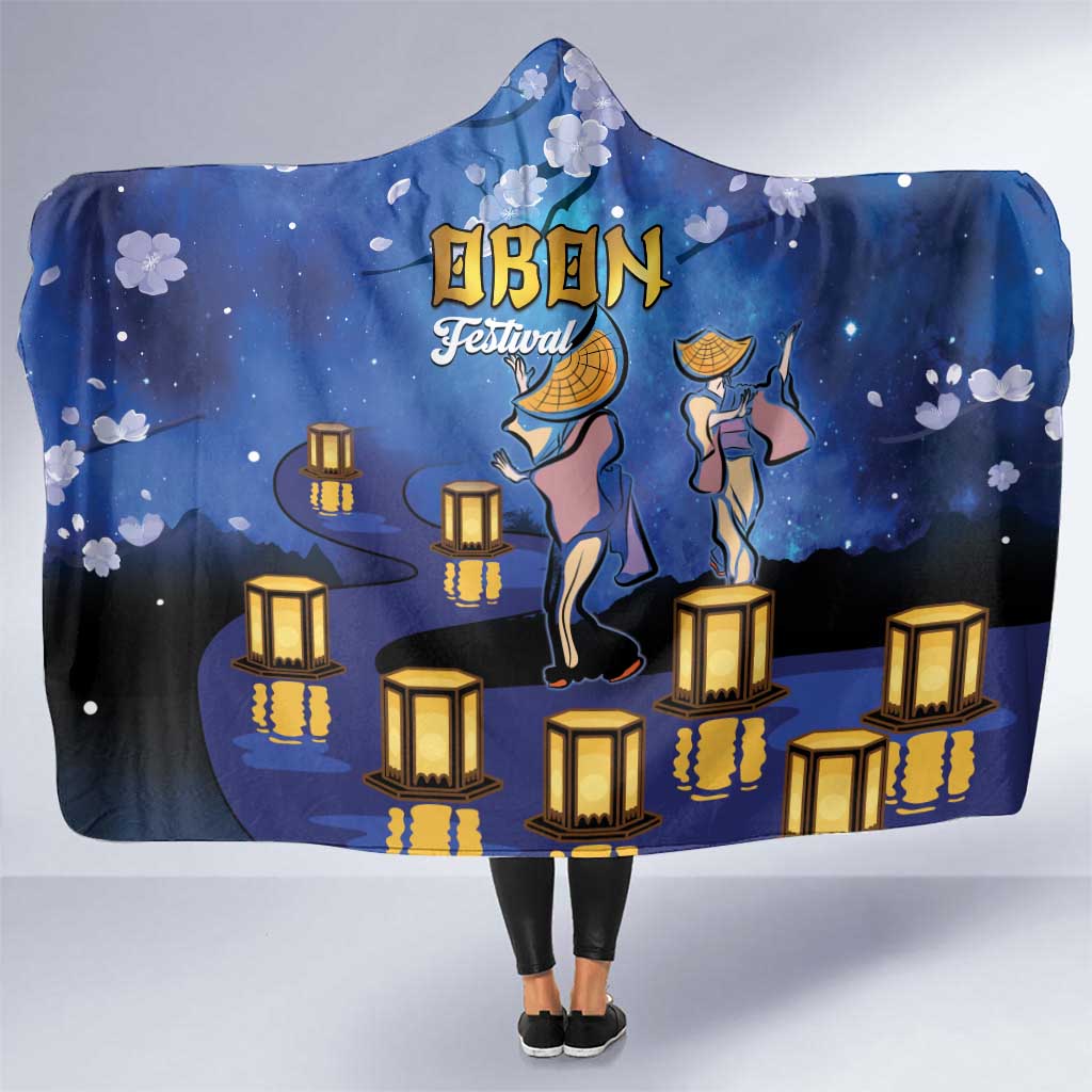 Japan Obon Festival Hooded Blanket Sakura Lanterns With Bon Dance LT14 One Size Blue - Polynesian Pride
