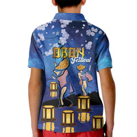 Japan Obon Festival Kid Polo Shirt Sakura Lanterns With Bon Dance - Polynesian Pride
