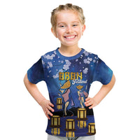 Japan Obon Festival Kid T Shirt Sakura Lanterns With Bon Dance LT14 Blue - Polynesian Pride