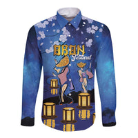 Japan Obon Festival Long Sleeve Button Shirt Sakura Lanterns With Bon Dance - Polynesian Pride