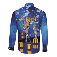 Japan Obon Festival Long Sleeve Button Shirt Sakura Lanterns With Bon Dance - Polynesian Pride