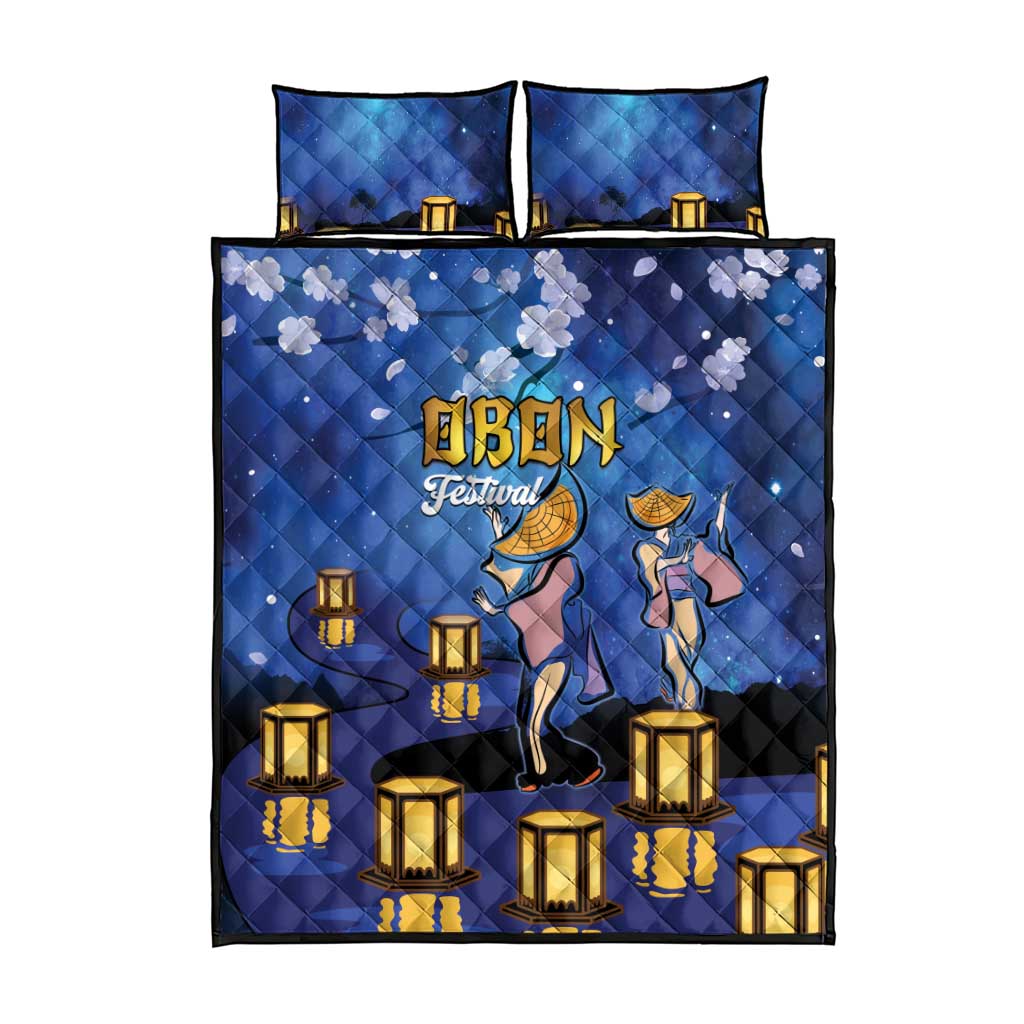 Japan Obon Festival Quilt Bed Set Sakura Lanterns With Bon Dance - Polynesian Pride