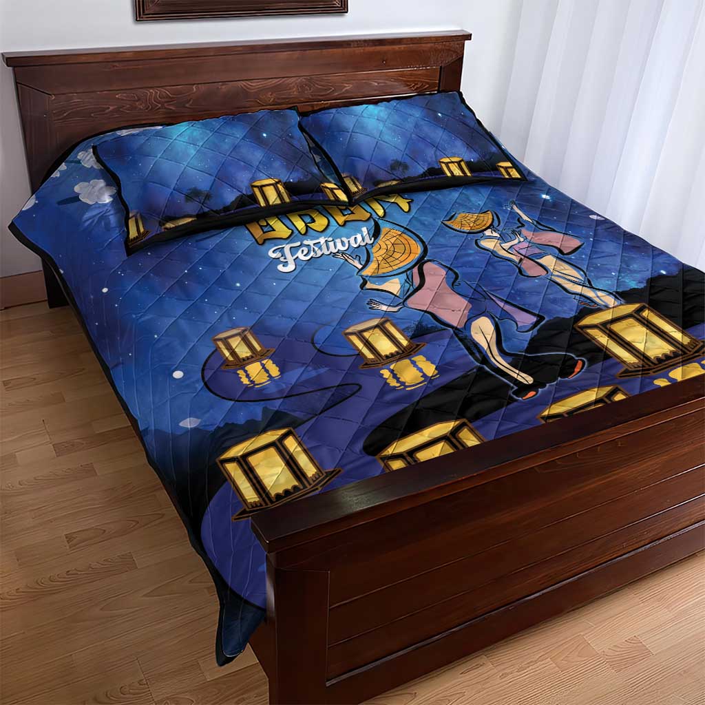 Japan Obon Festival Quilt Bed Set Sakura Lanterns With Bon Dance - Polynesian Pride