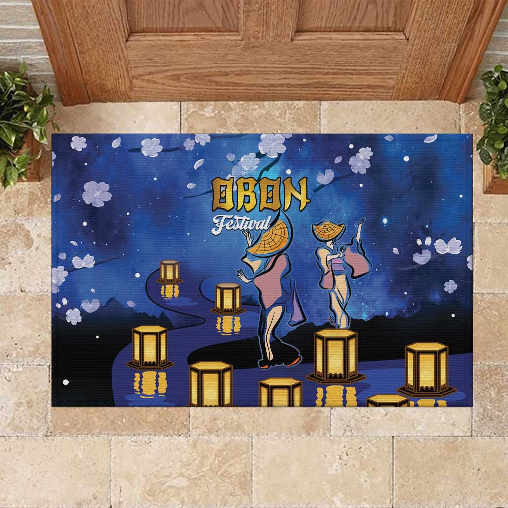 Japan Obon Festival Rubber Doormat Sakura Lanterns With Bon Dance LT14 Blue - Polynesian Pride