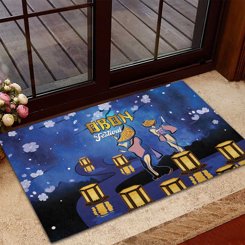 Japan Obon Festival Rubber Doormat Sakura Lanterns With Bon Dance - Polynesian Pride