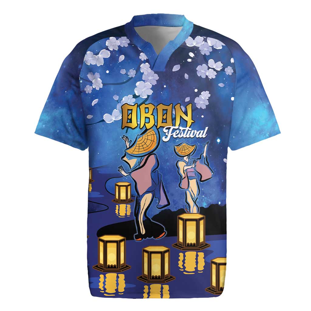 Japan Obon Festival Rugby Jersey Sakura Lanterns With Bon Dance LT14 Blue - Polynesian Pride