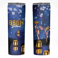 Japan Obon Festival Skinny Tumbler Sakura Lanterns With Bon Dance LT14 Blue - Polynesian Pride