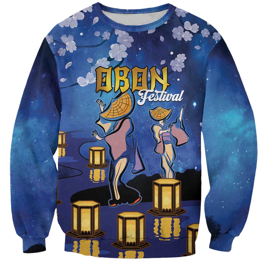 Japan Obon Festival Sweatshirt Sakura Lanterns With Bon Dance LT14 Unisex Blue - Polynesian Pride