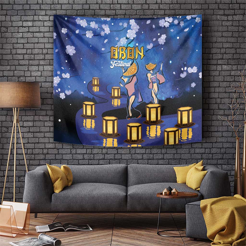 Japan Obon Festival Tapestry Sakura Lanterns With Bon Dance - Polynesian Pride