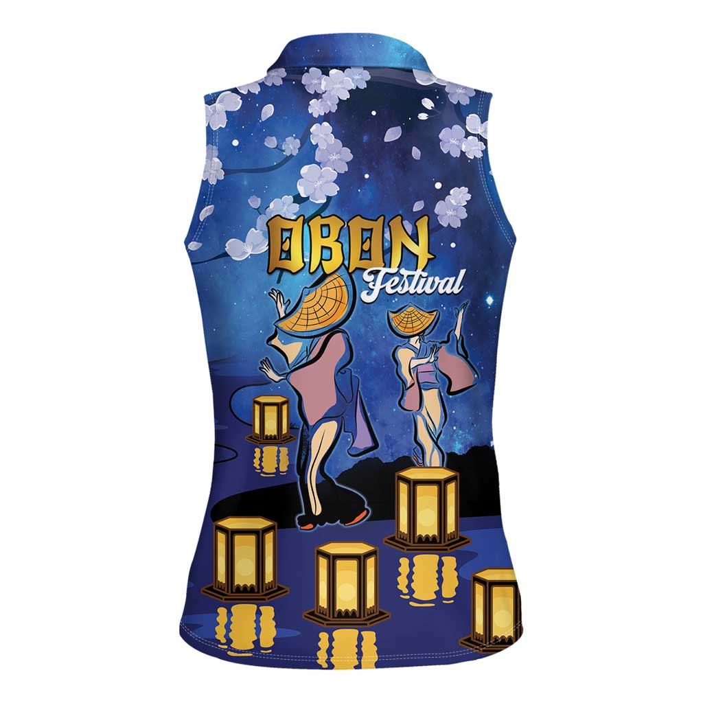 Japan Obon Festival Women Sleeveless Polo Shirt Sakura Lanterns With Bon Dance LT14 - Polynesian Pride