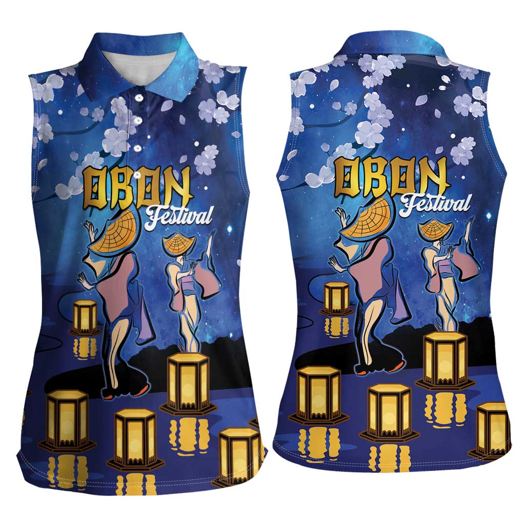 Japan Obon Festival Women Sleeveless Polo Shirt Sakura Lanterns With Bon Dance LT14 - Polynesian Pride