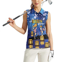 Japan Obon Festival Women Sleeveless Polo Shirt Sakura Lanterns With Bon Dance LT14 - Polynesian Pride
