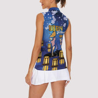 Japan Obon Festival Women Sleeveless Polo Shirt Sakura Lanterns With Bon Dance LT14 - Polynesian Pride