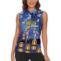 Japan Obon Festival Women Sleeveless Polo Shirt Sakura Lanterns With Bon Dance LT14 - Polynesian Pride