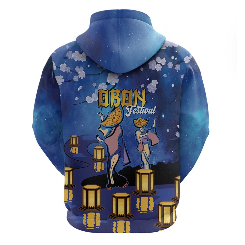 Japan Obon Festival Zip Hoodie Sakura Lanterns With Bon Dance - Polynesian Pride