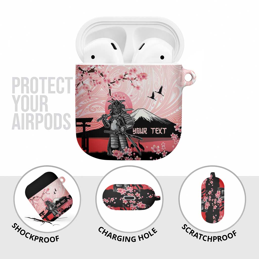 Personalised Japan Samurai Warrior AirPods Case Japanese Cherry Blossom Polynesian Pattern - Polynesian Pride