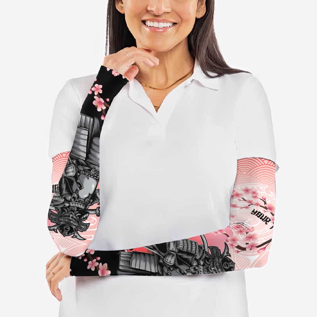 Personalised Japan Samurai Warrior Arm Sleeves Japanese Cherry Blossom Polynesian Pattern - Polynesian Pride