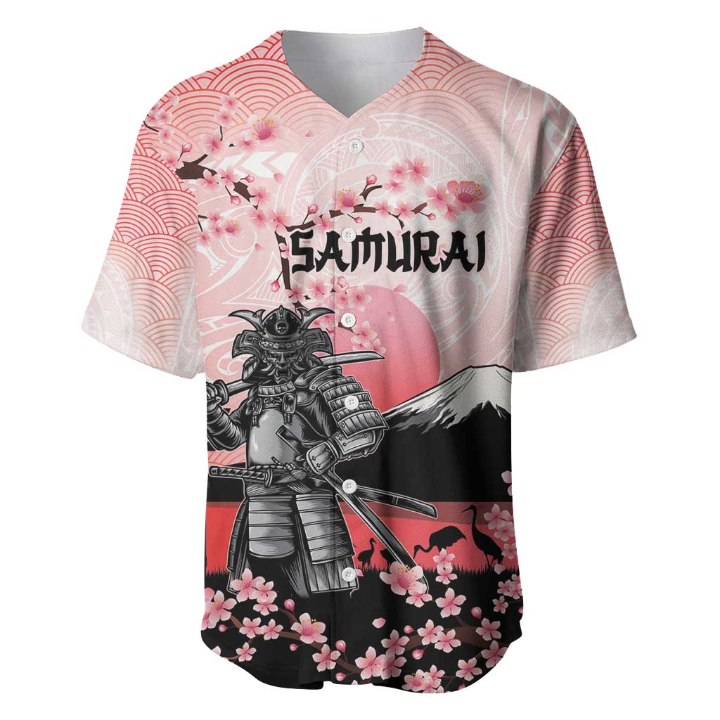 Personalised Japan Samurai Warrior Baseball Jersey Japanese Cherry Blossom Polynesian Pattern LT14 Pink - Polynesian Pride