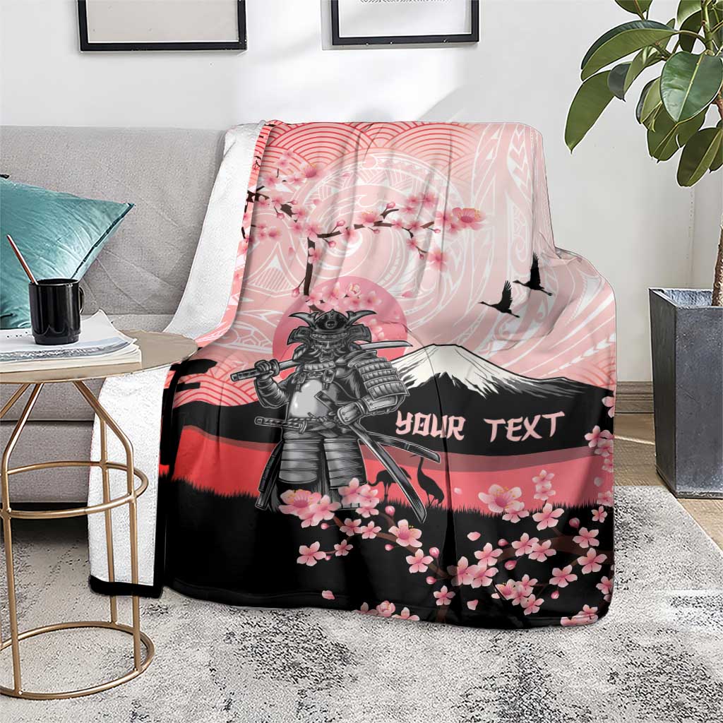 Personalised Japan Samurai Warrior Blanket Japanese Cherry Blossom Polynesian Pattern - Polynesian Pride