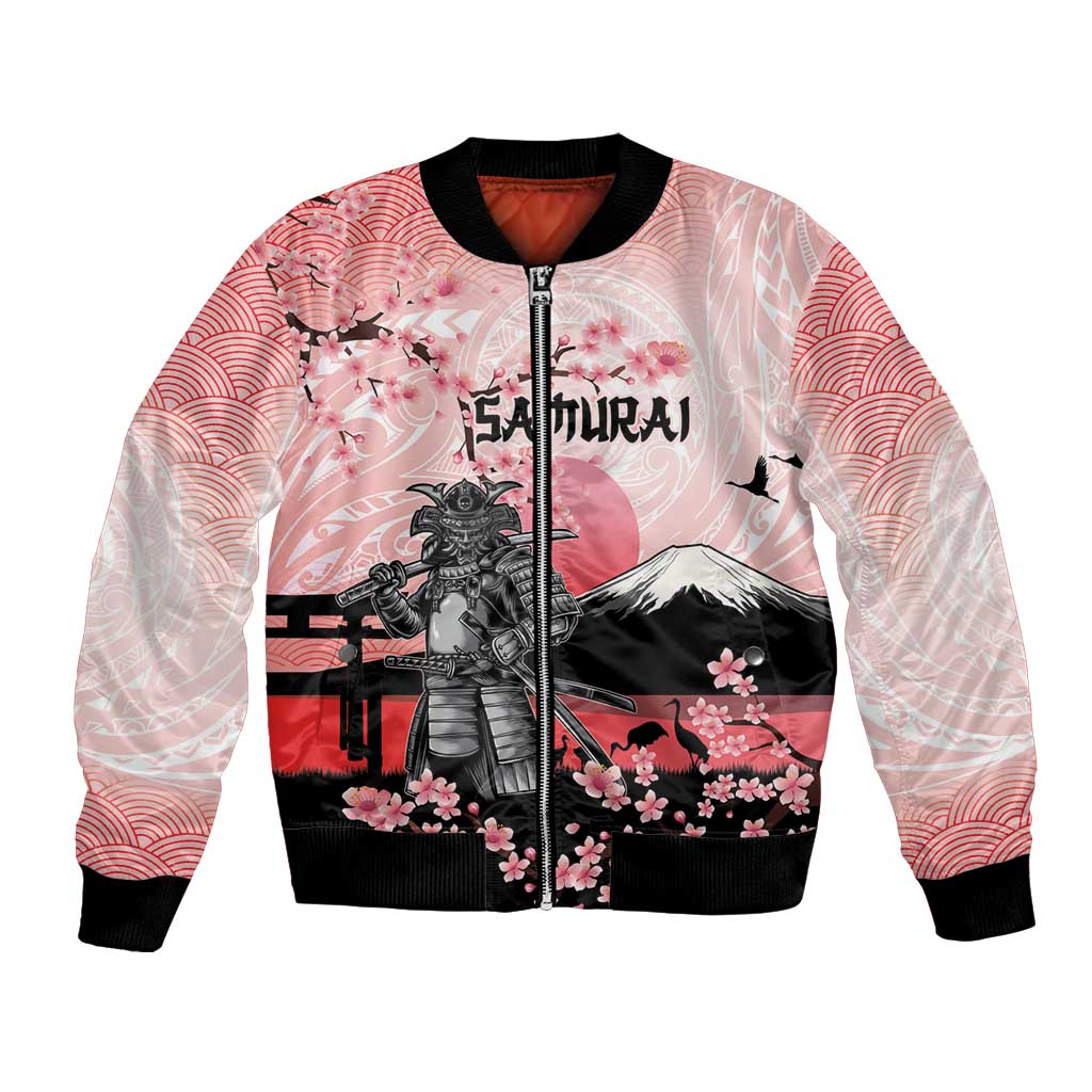 Personalised Japan Samurai Warrior Bomber Jacket Japanese Cherry Blossom Polynesian Pattern LT14 Unisex Pink - Polynesian Pride