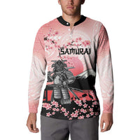 Personalised Japan Samurai Warrior Button Sweatshirt Japanese Cherry Blossom Polynesian Pattern - Polynesian Pride