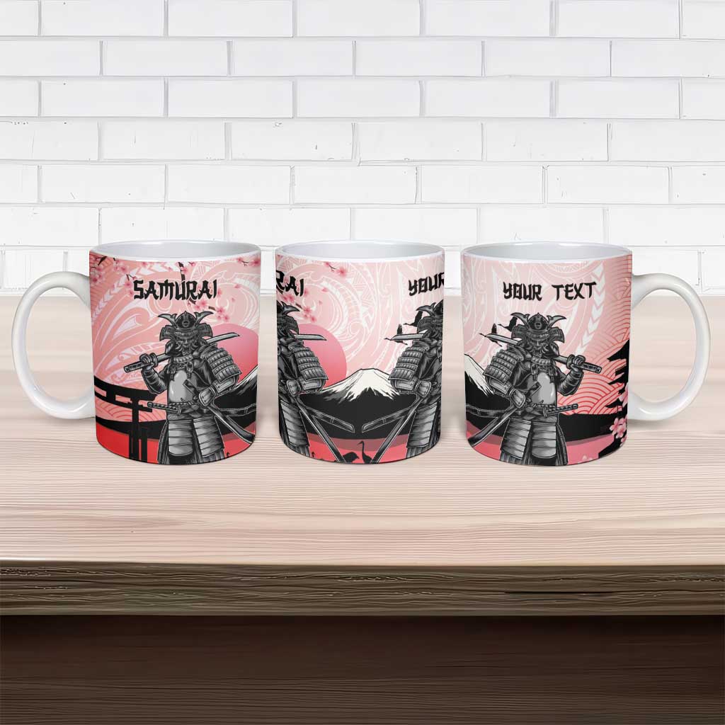 Personalised Japan Samurai Warrior Ceramic Mug Japanese Cherry Blossom Polynesian Pattern - Polynesian Pride