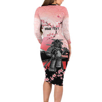 Personalised Japan Samurai Warrior Family Matching Long Sleeve Bodycon Dress and Hawaiian Shirt Japanese Cherry Blossom Polynesian Pattern LT14 - Polynesian Pride