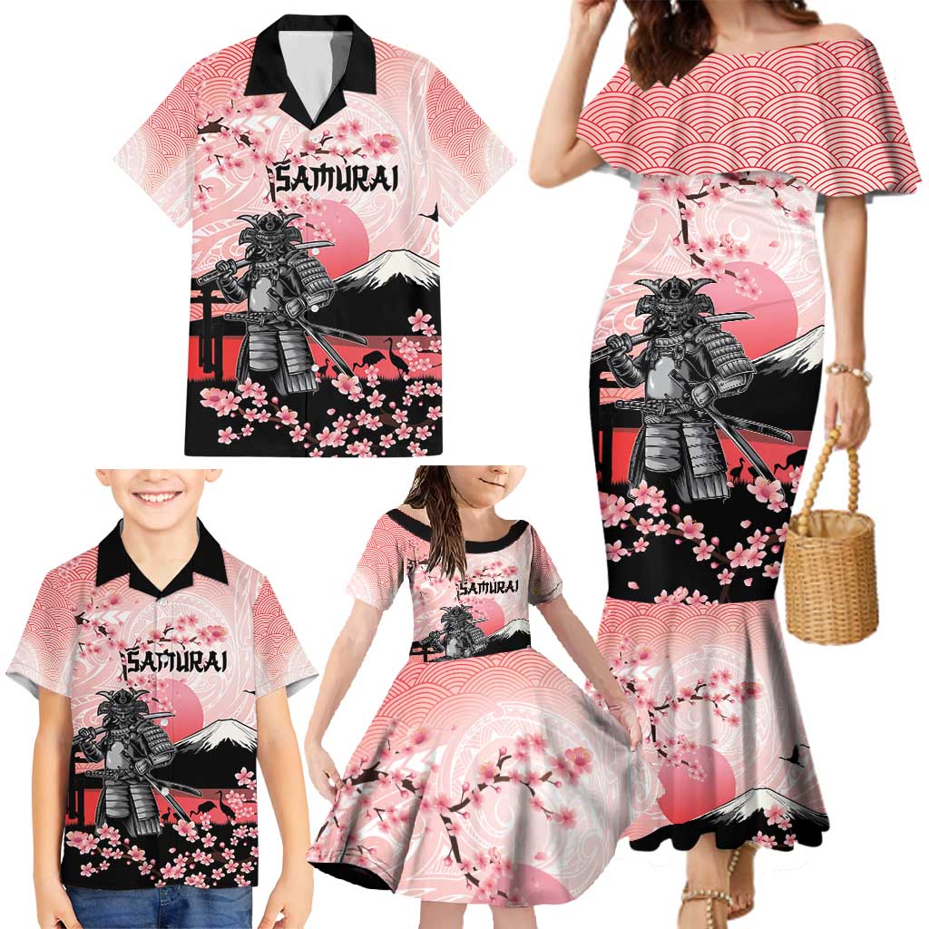 Personalised Japan Samurai Warrior Family Matching Mermaid Dress and Hawaiian Shirt Japanese Cherry Blossom Polynesian Pattern LT14 - Polynesian Pride