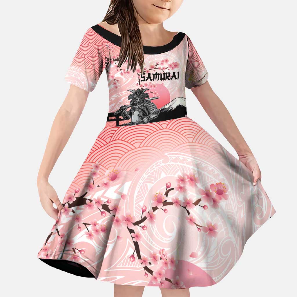 Personalised Japan Samurai Warrior Family Matching Off Shoulder Maxi Dress and Hawaiian Shirt Japanese Cherry Blossom Polynesian Pattern - Polynesian Pride