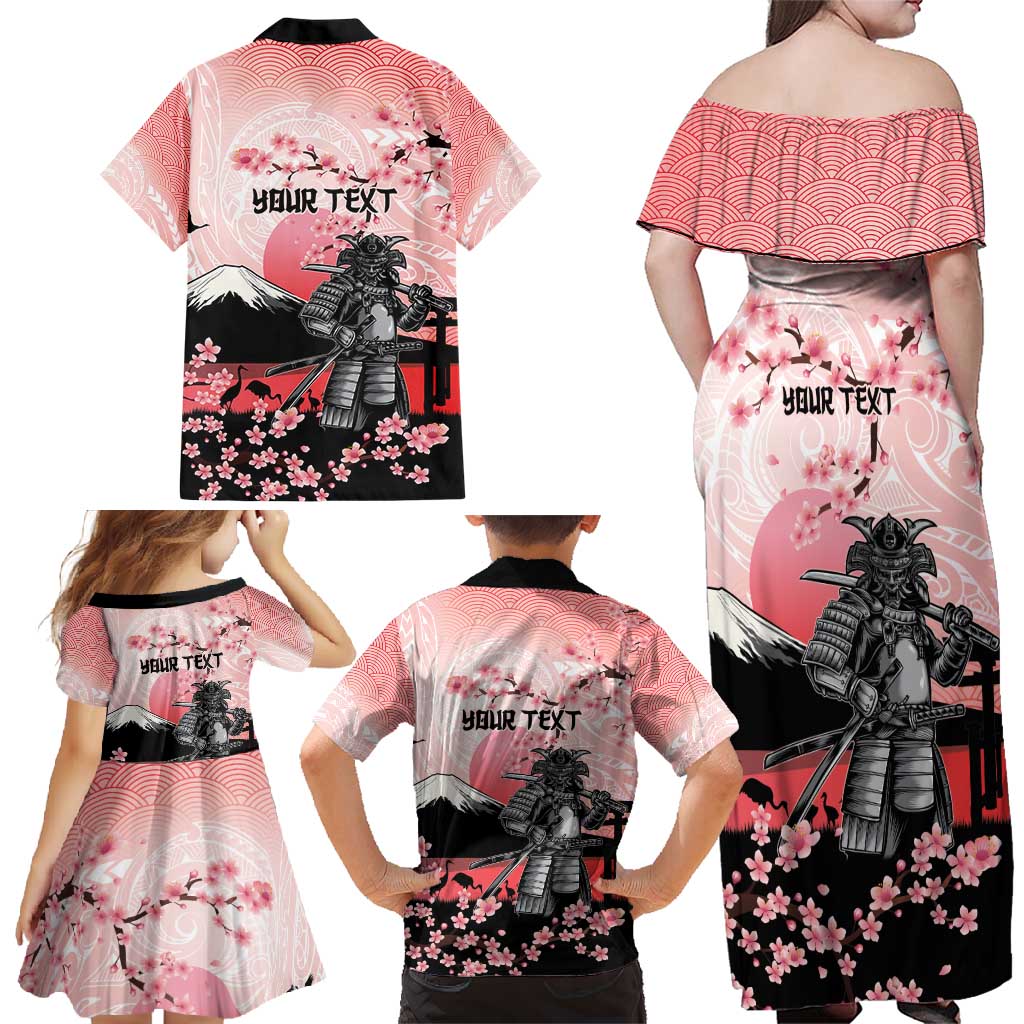 Personalised Japan Samurai Warrior Family Matching Off Shoulder Maxi Dress and Hawaiian Shirt Japanese Cherry Blossom Polynesian Pattern - Polynesian Pride