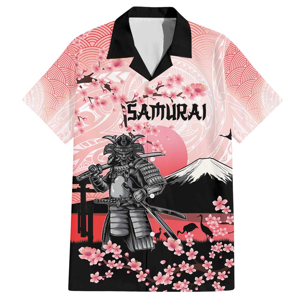 Personalised Japan Samurai Warrior Family Matching Off Shoulder Maxi Dress and Hawaiian Shirt Japanese Cherry Blossom Polynesian Pattern - Polynesian Pride