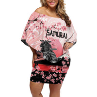 Personalised Japan Samurai Warrior Family Matching Off Shoulder Short Dress and Hawaiian Shirt Japanese Cherry Blossom Polynesian Pattern - Polynesian Pride