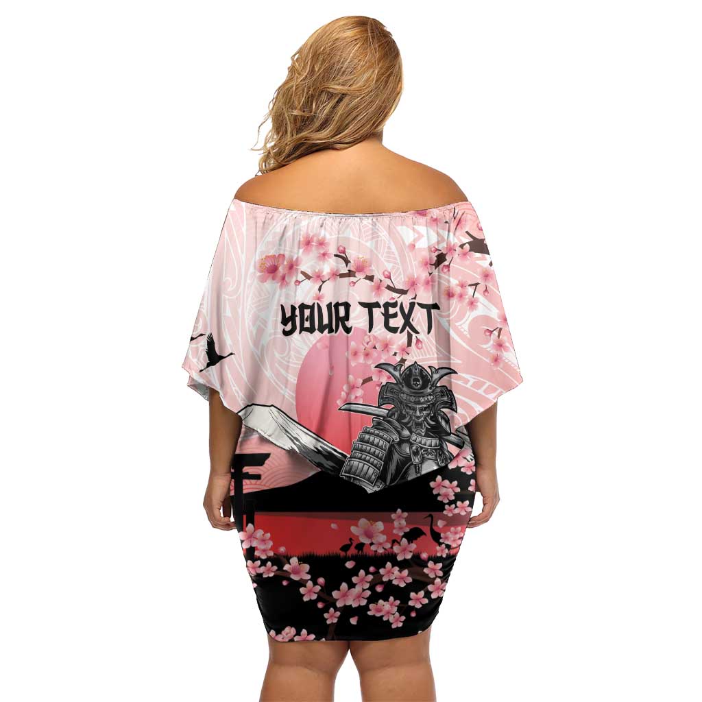 Personalised Japan Samurai Warrior Family Matching Off Shoulder Short Dress and Hawaiian Shirt Japanese Cherry Blossom Polynesian Pattern - Polynesian Pride