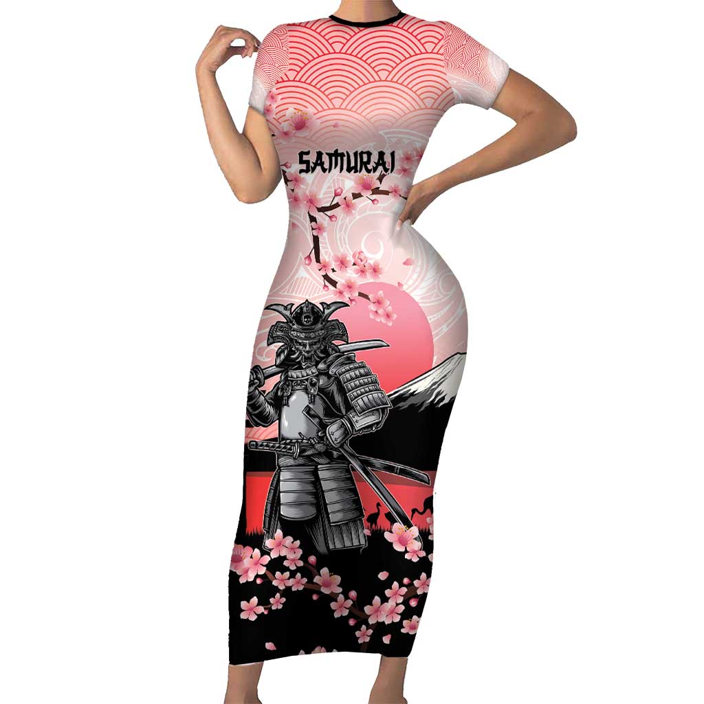 Personalised Japan Samurai Warrior Family Matching Short Sleeve Bodycon Dress and Hawaiian Shirt Japanese Cherry Blossom Polynesian Pattern LT14 Mom's Dress Pink - Polynesian Pride