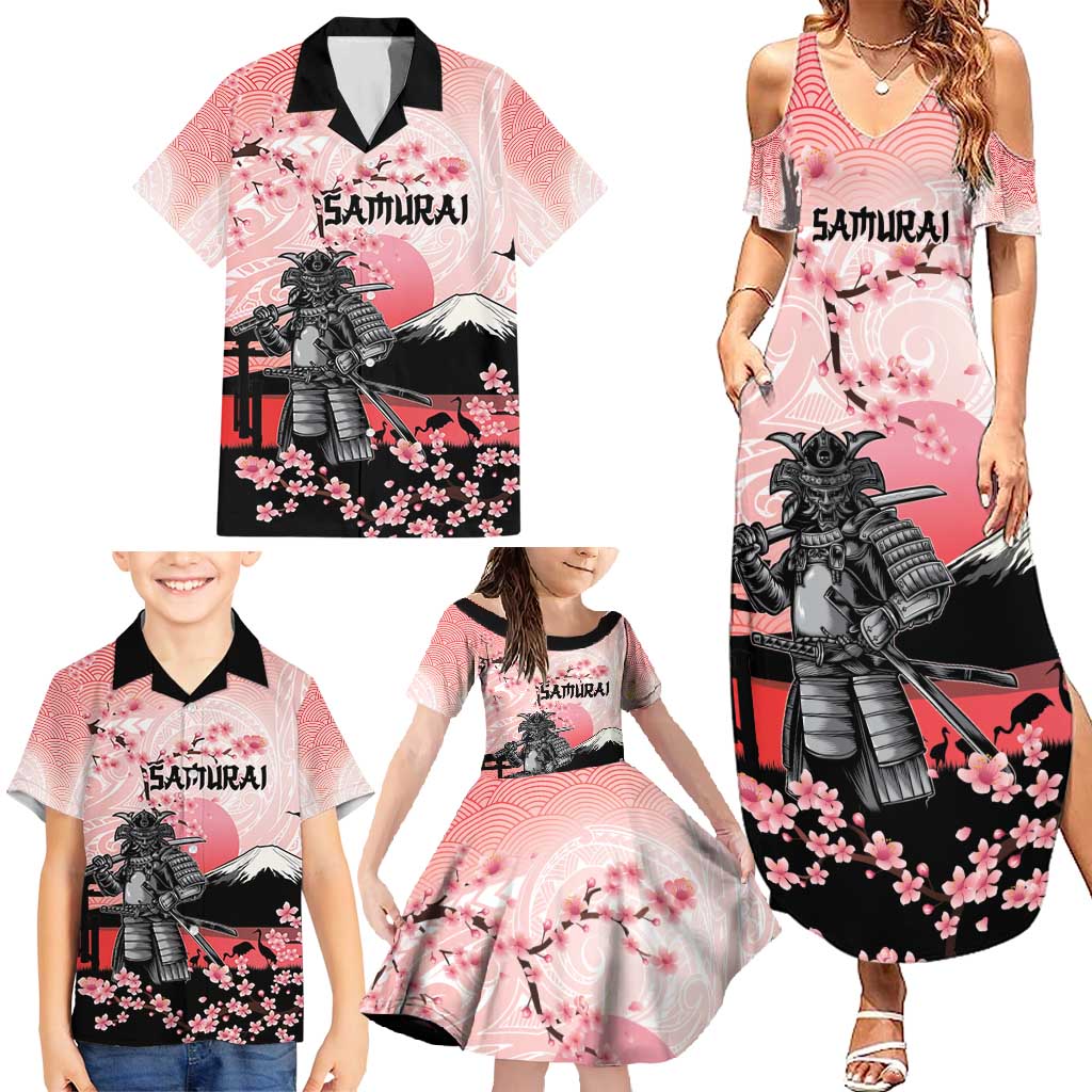 Personalised Japan Samurai Warrior Family Matching Summer Maxi Dress and Hawaiian Shirt Japanese Cherry Blossom Polynesian Pattern LT14 - Polynesian Pride