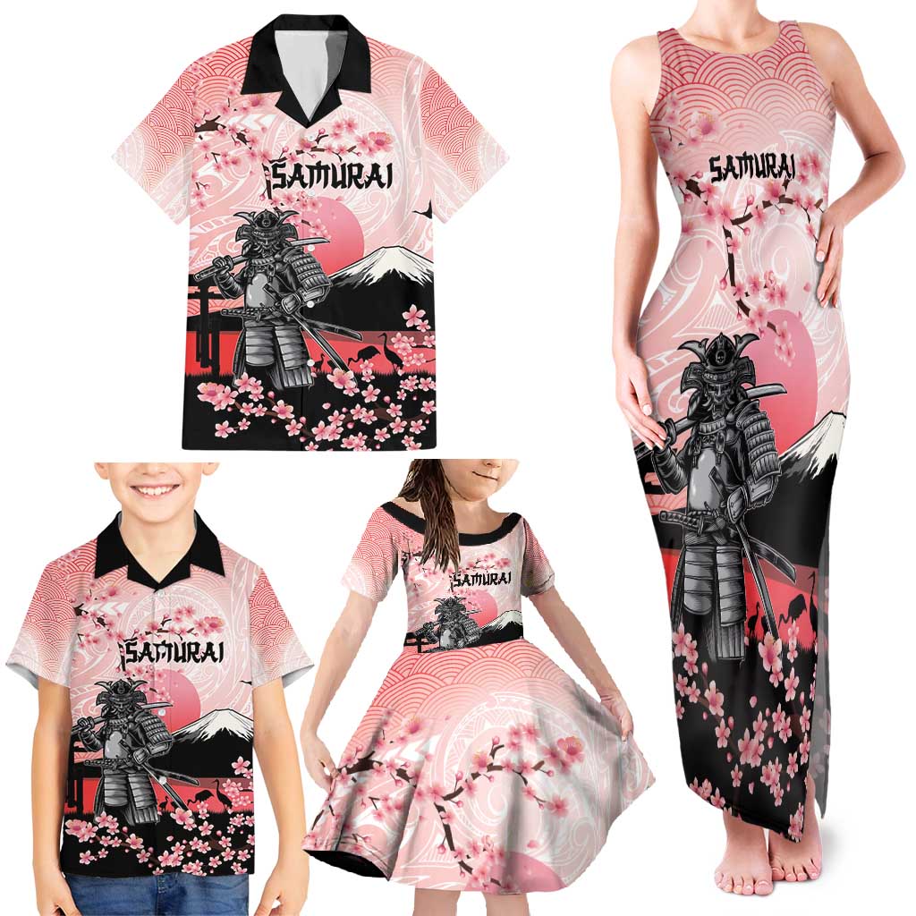 Personalised Japan Samurai Warrior Family Matching Tank Maxi Dress and Hawaiian Shirt Japanese Cherry Blossom Polynesian Pattern LT14 - Polynesian Pride