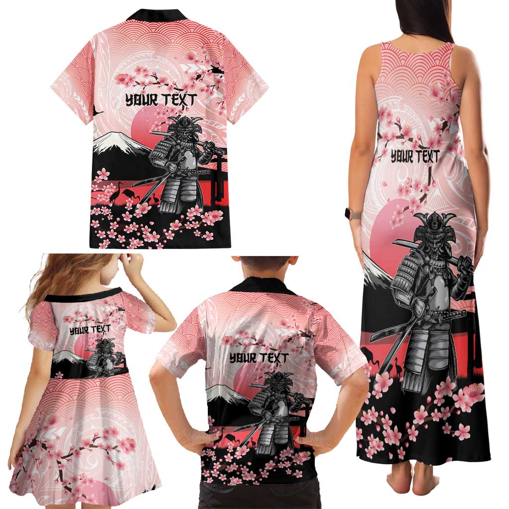 Personalised Japan Samurai Warrior Family Matching Tank Maxi Dress and Hawaiian Shirt Japanese Cherry Blossom Polynesian Pattern LT14 - Polynesian Pride