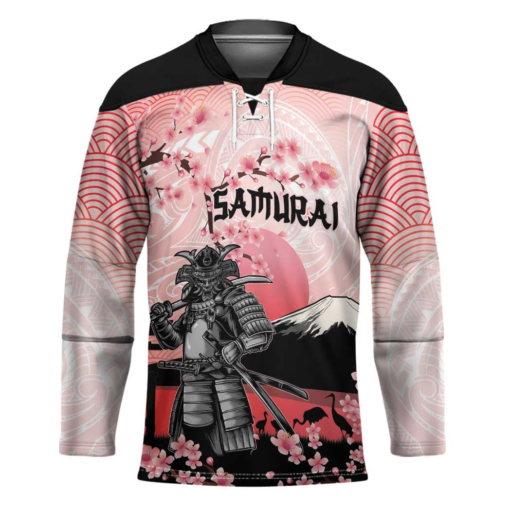 Personalised Japan Samurai Warrior Hockey Jersey Japanese Cherry Blossom Polynesian Pattern LT14 Unisex Pink - Polynesian Pride