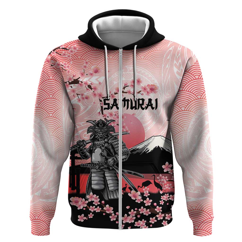 Personalised Japan Samurai Warrior Hoodie Japanese Cherry Blossom Polynesian Pattern - Polynesian Pride