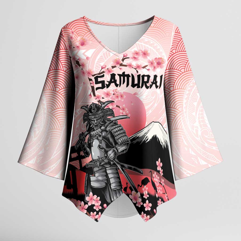 Personalised Japan Samurai Warrior Kimono Sleeve Blouse Japanese Cherry Blossom Polynesian Pattern - Polynesian Pride