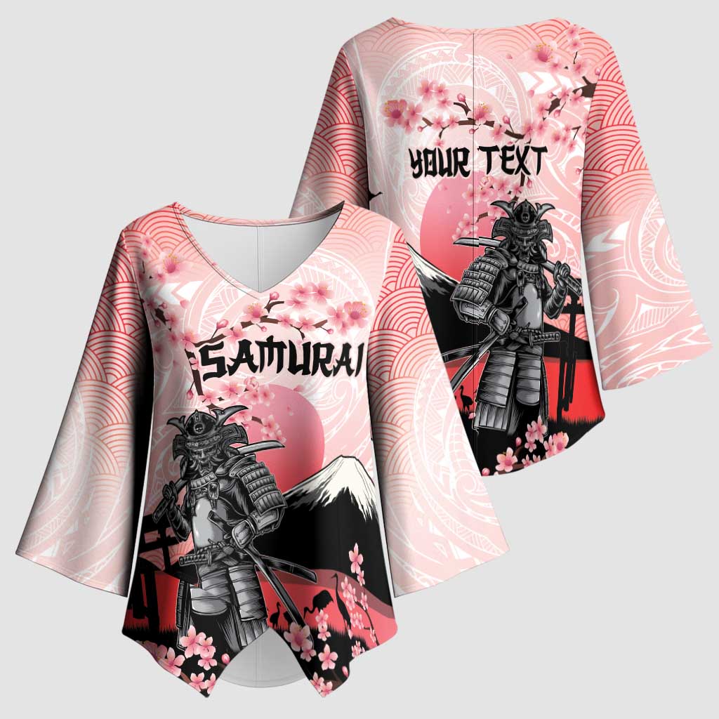 Personalised Japan Samurai Warrior Kimono Sleeve Blouse Japanese Cherry Blossom Polynesian Pattern - Polynesian Pride